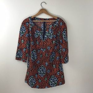 Tory Burch Womens Size 8 Floral Linen Tunic Top